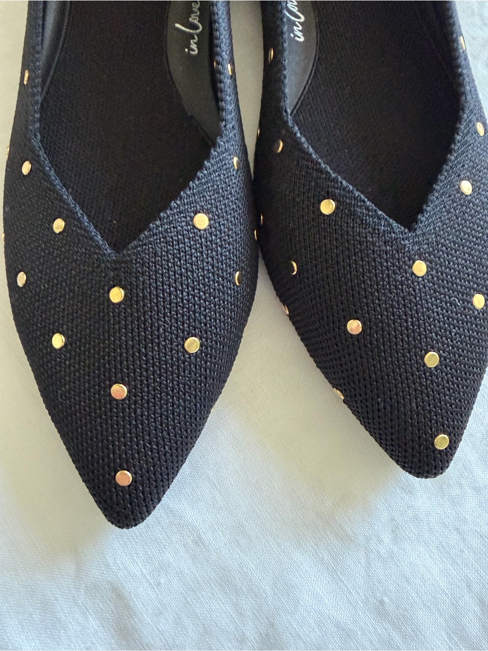 Rothy’s The Point II Gold Studded Black Knit Flats New without tag or box